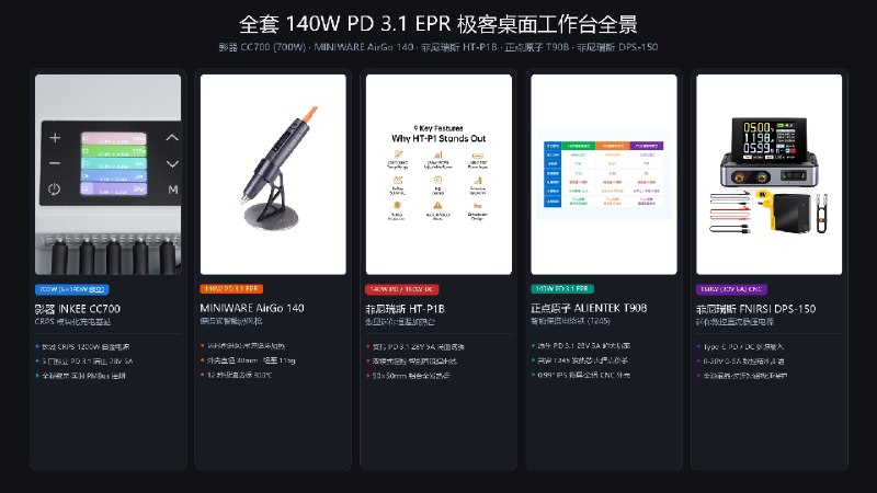 极客折腾：全套 140W PD 3.1 EPR 桌面工作台达成 —— MINIWARE AirGo140 便携热风枪与影器 CC700 700W 充电坞实测