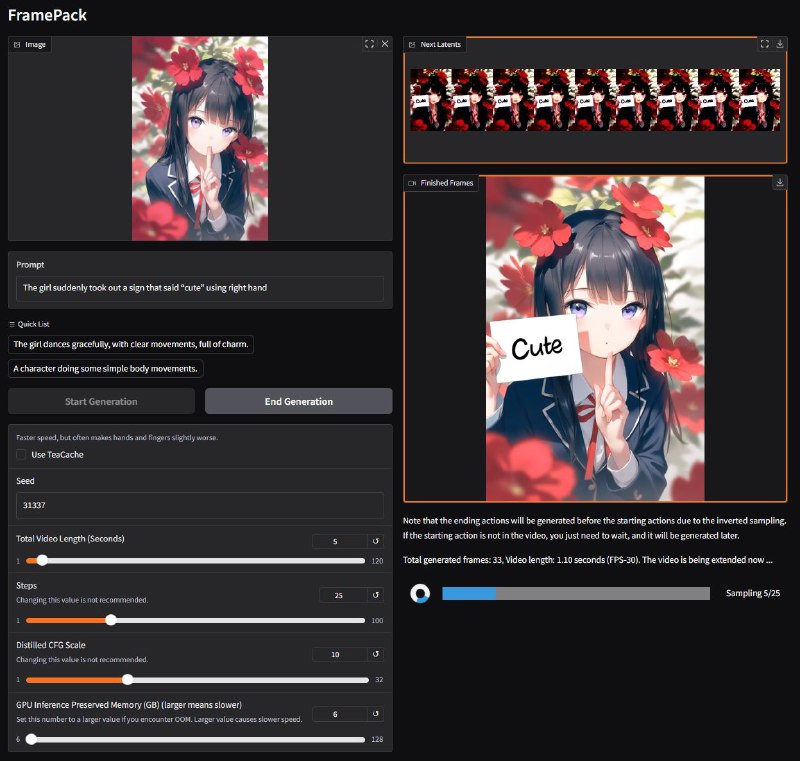 #GitHub #AI #视频🐱 FramePack - 开源 AI 视频生成工具▎支持平台：#Windows #Linux▎项目介绍：一个 AI 视频生成项目，旨在通过低显存、高效的方式实现高质量视频生成