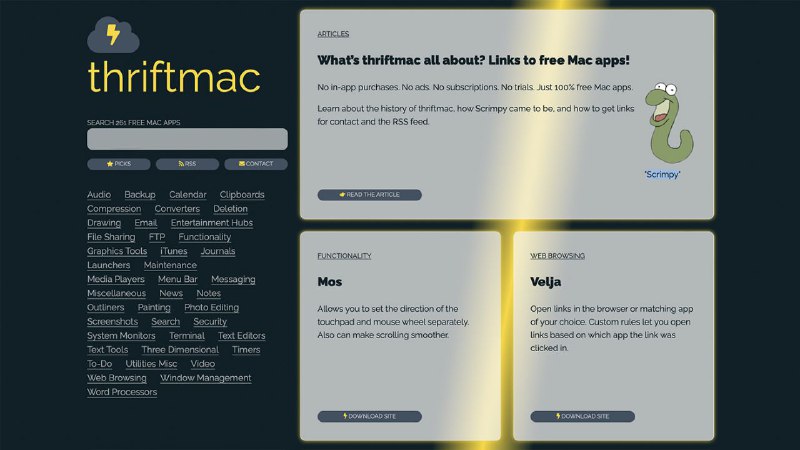 #网站 #列表 #macOS💻 thriftmac - 100% 免费的 Mac 应用列表▎网站功能：免费 Mac 应用列表▎网站介绍：一个 Mac 应用程序收集网站，站内收集的应用均是无内购、无广告、无订阅、无试用、100% 免费的，已收录 356 款应用