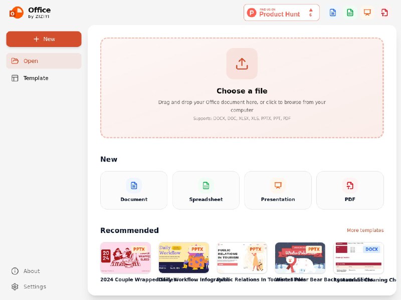 ⭐️ #网站 #工具⭐ office-website - 纯浏览器版 Office 套件▎网站介绍：一个 Office 套件，可以在浏览器中直接打开和编辑 Word、Excel、PowerPoint 和部分 PDF 等办公文档处理