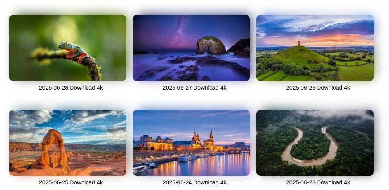 #网站 #壁纸 #开源🌐 必应壁纸 - Bing 每日精选壁纸下载网站▎网站介绍：一个微软 Bing 每日高清壁纸网站，提供按日期归档浏览方式，用户可以查看和免费下载 1080p 或 4K 分辨率精美图片