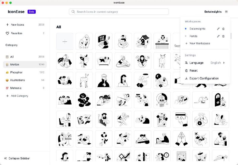 #软件 #工具 #开源🗄 IconEase - 开源现代化图标管理桌面应用▎软件功能：图标管理▎软件平台：#Windows #macOS▎软件介绍：一款现代化的图标管理桌面应用程序，用于组织和管理您的图标集合