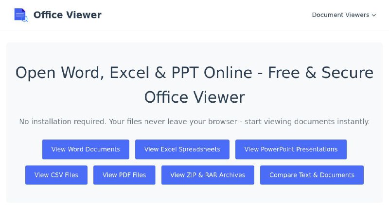 #网站 #工具📁 Office Viewer - Office 文档预览工具▎网站介绍：一个免费且无需登录的在线文档预览工具，支持 Word、Excel、PPT 和 PDF 等常见格式，基于开源项目 vue office 拓展