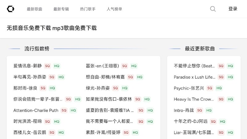 #网站 #音乐🎵 无损音乐免费下载 - 无损歌曲免费下载站▎网站介绍：一个高音质无损音乐下载网站，支持 FLAC、APE、WAV 等无损格式以及 MP3 压缩格式，适合对音质有较高要求的用户