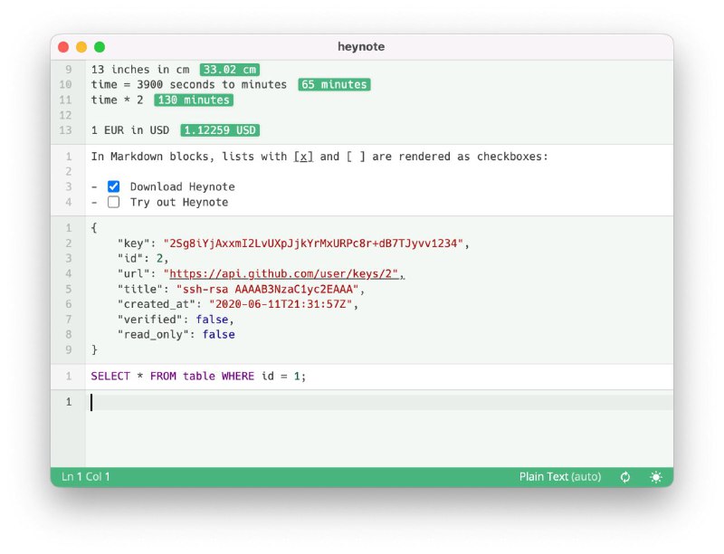 #软件 #工具 #开源📃 Heynote - 专为开发者设计的便签应用▎软件平台：#Windows #macOS #Linux▎软件介绍：一款开源跨平台便签应用，提供持久化的文本缓冲区，适用于记录临时信息、代码片段、会议笔记和日常待办事项等