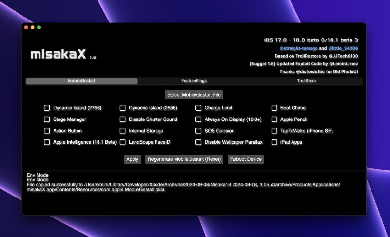 #软件 #工具 #开源🍏 misakaX - iOS /iPadOS 系统定制增强工具▎软件功能：iOS /iPadOS 定制▎软件平台：#Windows #macOS▎软件介绍：一个 iOS/iPadOS 高级自定义工具，通过系统漏洞无需越狱从而实现系统修改和设置，支持 iOS 16 ~ 18.2 beta 2