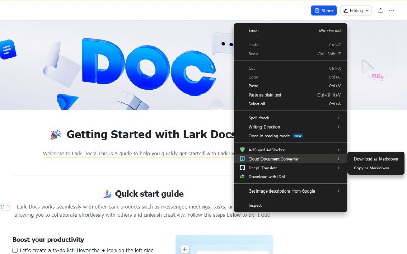 #插件 #解析 #开源🖥 Cloud Document Converter - 将飞书云文档转换为 Markdown▎插件功能：飞书文档转 Markdown▎插件平台：#Chrome▎插件介绍：一个开源 Chrome 扩展，用于将飞书云文档转换为 Markdown