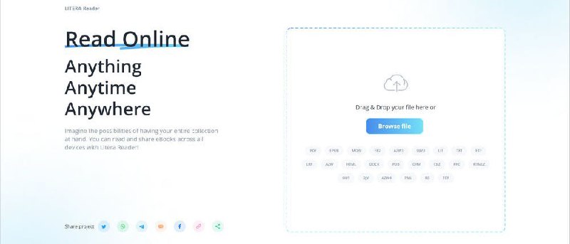 #网站 #电子书 #阅读器📖 LITERA Reader - 在线浏览器电子书阅读器▎网站功能：电子书阅读器▎网站介绍：一个在线浏览器电子书阅读器，完全免费、无需注册，只需上传电子书文件即可在线阅读