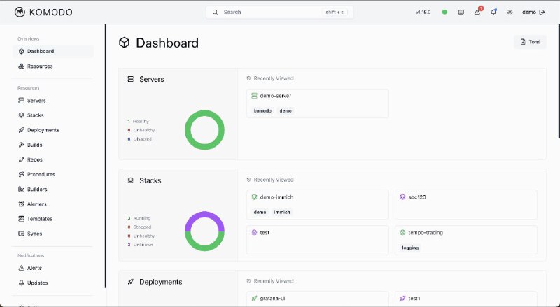 #GitHub #工具🦎 Komodo - 跨服务器软件构建和部署工具▎项目功能：软件构建和部署工具▎项目介绍：一个开源工具，用于在多个服务器上构建和部署软件，支持无限扩展，支持任意数量的服务器连接和自动化 API