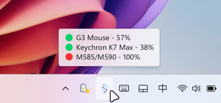 ⭐️ #软件 #工具 #开源🛜 BlueGauge - 蓝牙设备电池电量查看工具▎软件平台：#Windows▎软件介绍：一款系统托盘工具，用于显示蓝牙设备的实时电量，它支持 BLE 和经典蓝牙设备，能够以图标或文字的方式将电量信息展示在托盘中，并提供开机自启、低电量提醒