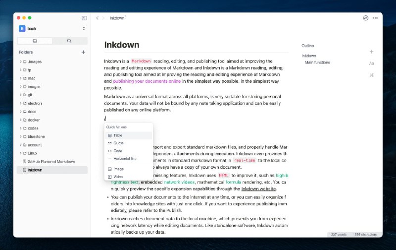#软件 #工具 #开源📘 Inkdown - 所见即所得 Markdown 编辑器▎软件平台：#Windows #macOS #Linux▎软件介绍：一款 Markdown 编辑器，旨在提升阅读和编辑体验，并以最简单、最快捷的方式将您的 Markdown 文件生成在线文档