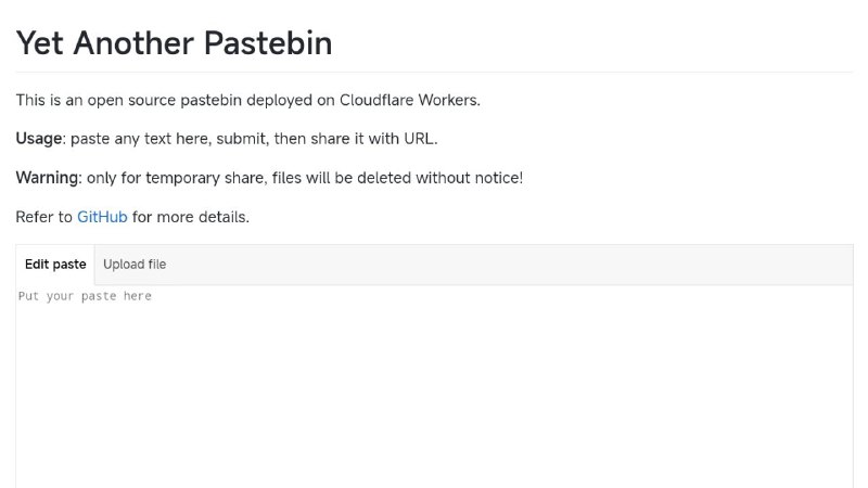 #网站 #工具 #开源📃 Pastebin-worker - 基于 Cloudflare worker 的在线文件存储平台▎网站功能：文件存储▎网站介绍：一个部署在 Cloudflare Workers 上的 Pastebin 项目，提供命令行工具和丰富的功能