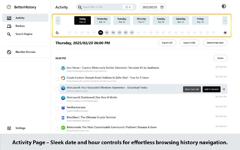 #插件 #工具 #浏览器📊 Better History - 浏览器历史记录管理工具▎插件平台：#Chrome▎插件介绍：一款浏览器历史记录管理器，旨在增强搜索、管理和控制浏览历史记录