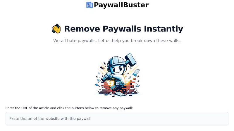 #网站 #工具🧱 PaywallBuster - 免费绕过文章付费墙工具▎网站功能：绕过付费墙▎网站介绍：一个绕过新闻网站付费墙的在线工具，只需输入文章的 URL，平台会提供多种第三方工具链接，尝试移除付费墙