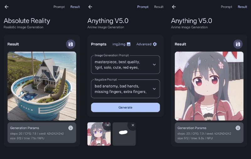 ⭐️ #软件 #开源 #图像 #AI🖼 Local Dream - 在 Android 设备上运行 Stable Diffusion 图像生成模型▎软件平台：#Android▎软件介绍：一个本地运行 Stable Diffusion 应用，支持文本生图、图像重绘等功能，并且能够利用高通 Snapdragon NPU 进行硬件加速，在无网络环境下实现快速 AI 图像生成