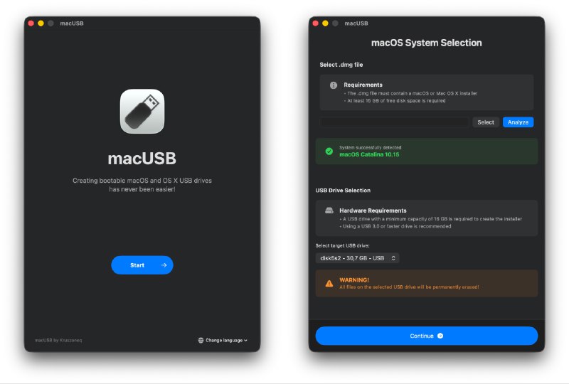 ⭐️ #软件 #工具🍎 macUSB - 在现代 Mac 上创建适用于旧款 Mac 电脑的可启动 macOS/OS X 安装盘▎软件平台：#macOS▎软件介绍：一款用于在现代 Mac（尤其是 Apple Silicon 机型）上创建 macOS / OS X 可启动 USB 安装盘的图形化工具