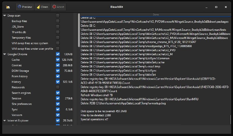 ⭐️ #软件 #工具🗑 BleachBit - 免费开源老牌系统清理工具▎软件平台：#Windows #Linux▎软件介绍：一款系统清理和隐私保护工具，它能够清理浏览器缓存、Cookie、历史记录、临时文件、系统日志等各种无用数据，帮助释放磁盘空间并减少个人使用痕迹