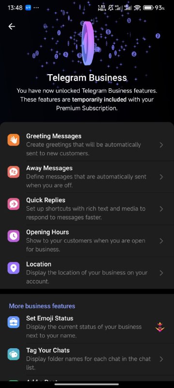 wtf新出的功能比如你在telegram卖东西可以设置在线时间地址等商业功能