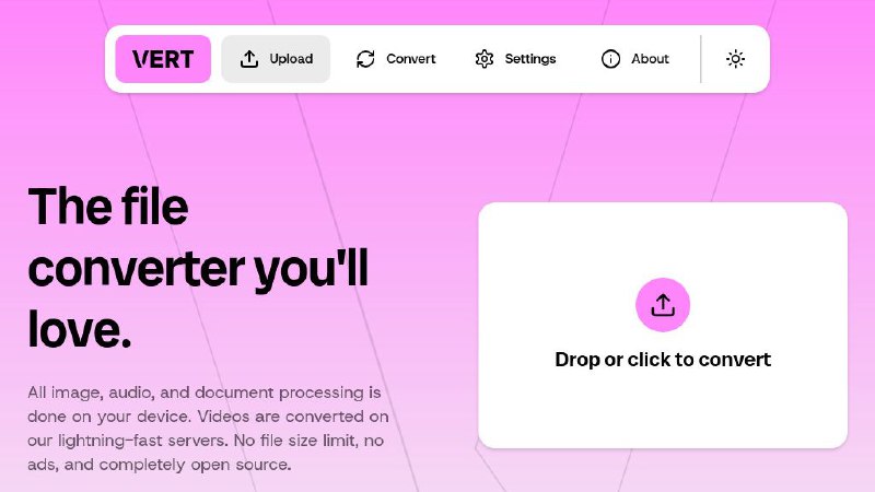 #网站 #工具 #开源🎛 VERT - 现代化文件格式转换工具▎网站介绍： 一个基于网页文件格式转换工具，支持图片、音频、文档多种格式之间转换