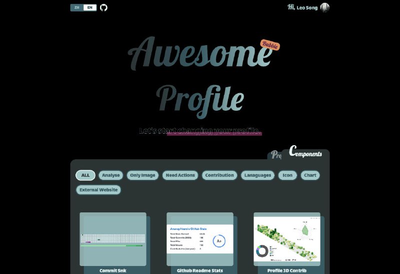 #GitHub #列表🐈 Bubble - GitHub Profile 和 Readme 组件收集▎项目功能：GitHub 个人资料组件收集▎项目介绍：一个收集和展示各种 GitHub Profile 和 Readme 组件的项目