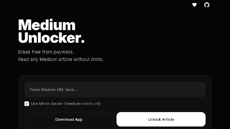 ⭐️ #软件 #工具📰 Medium Unlocker - 绕过 Medium 付费墙▎软件平台：#Android▎软件介绍：一个用于绕过 Medium 平台付费阅读限制工具，帮助用户在不登录或不开通会员情况下查看 Medium 文章完整内容