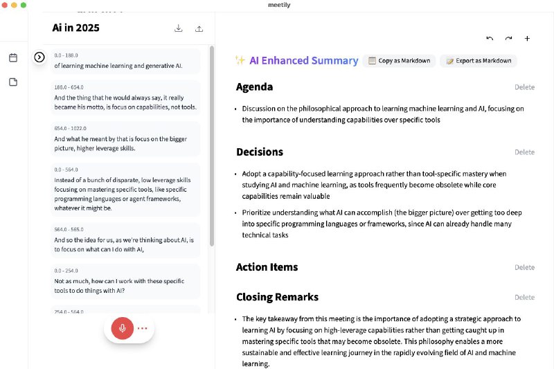 #软件 #工具 #开源 #AI🏷️ Meetily - 人工智能会议记录和摘要工具▎软件平台：#Windows #macOS▎软件介绍：一个开源 AI 驱动会议助手，旨在实时捕获会议音频，进行转录，并生成摘要