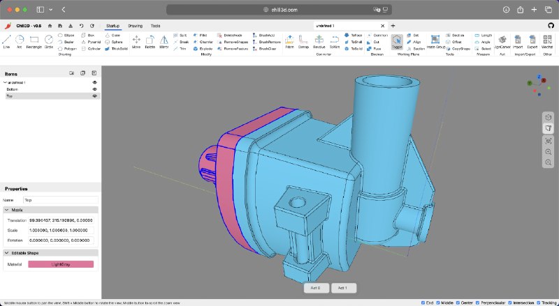 #GITHUB #工具📐 Chili3D - 基于浏览器端的三维 CAD（计算机辅助设计）应用程序▎项目介绍：一个基于浏览器的开源三维 CAD 建模工具，使用 TypeScript 和 WebAssembly 技术，将 OpenCascade 运行于 Web 端，结合 Three.js 实现实时渲染