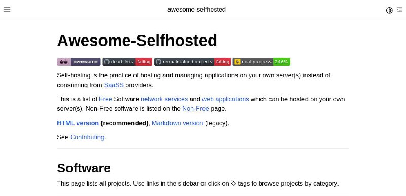 #网站 #开源 #列表🖥 Awesome Selfhosted - 自托管项目列表▎网站功能：自托管项目合集▎网站介绍：一个自托管项目列表，涵盖自由软件、网络服务和 Web 应用