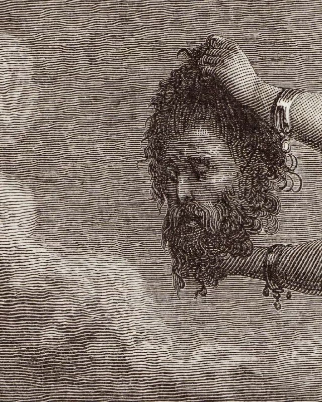 《朱迪斯展示何洛弗尼斯的头颅》取材自圣经故事，讲述了朱迪斯这位犹太女英雄如何智斗亚述将军何洛弗尼斯，最终将其斩首，从而拯救了自己的人民