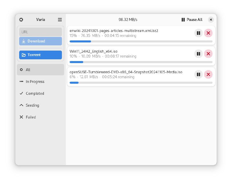 #软件 #插件 #工具 #开源📥 Varia - 基于 aria2 的开源下载管理器▎软件平台：#Windows #Linux▎插件平台：#Chrome #Firefox▎软件介绍：一个基于 aria2 的跨平台开源下载管理器，采用 GTK4 和 Libadwaita 打造用户界面，提供现代化的 Adwaita 风格