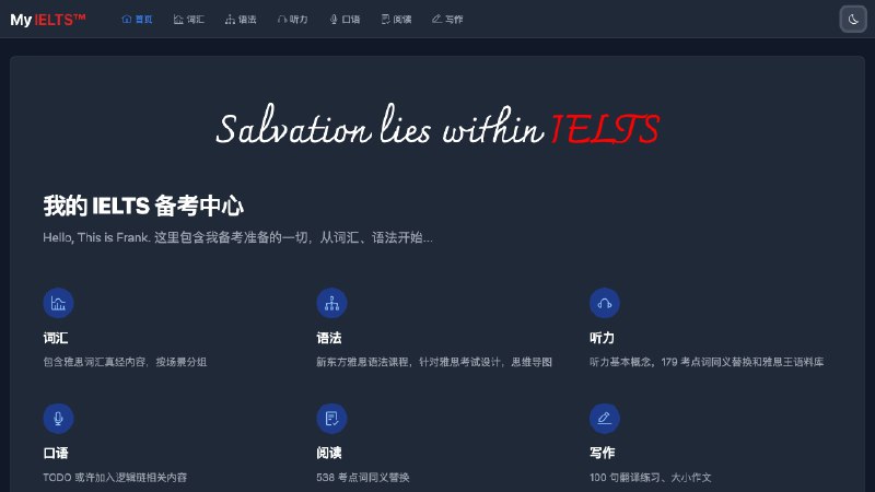 ⭐️ #网站 #外语📌 My IELTS™ - 雅思备考资料，包含词汇、语法、听说读写最出名的一些内容▎网站介绍：一个雅思备考学习平台，将听、说、读、写各模块的核心资料进行系统整理，并以网页形式提供在线学习与练习