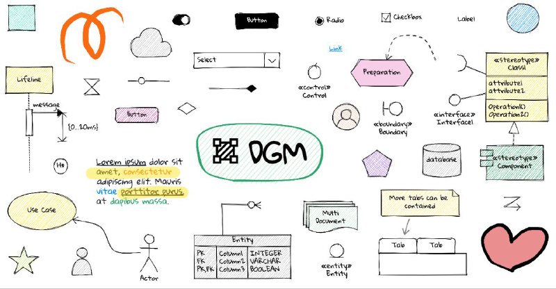 #GitHub #工具 #设计📱 DGM.js - 具有智能形状的开源无限画布▎项目功能：无限画布▎项目介绍：一个开源无限画布，支持智能图形、实时协作、多页面、手绘风格以及导出为图片和 JSON 的功能