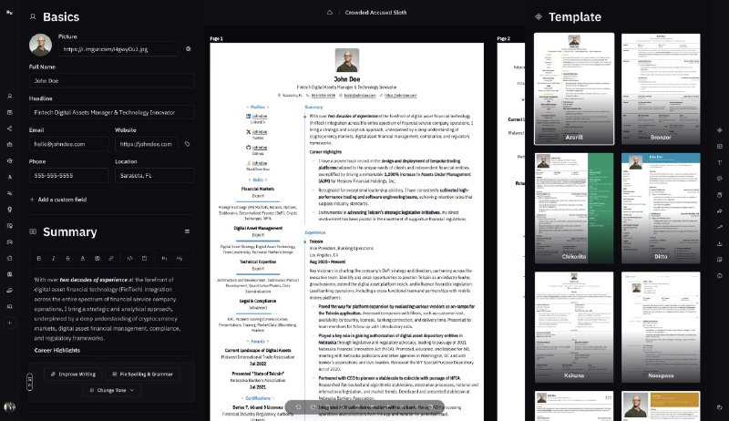 #GitHub #工具📃 Reactive Resume - 一款免费开源的简历生成器 ▎项目功能：简历制作▎项目介绍：一款完全安全、可定制、可移植、开源及永久免费的简历创建工具