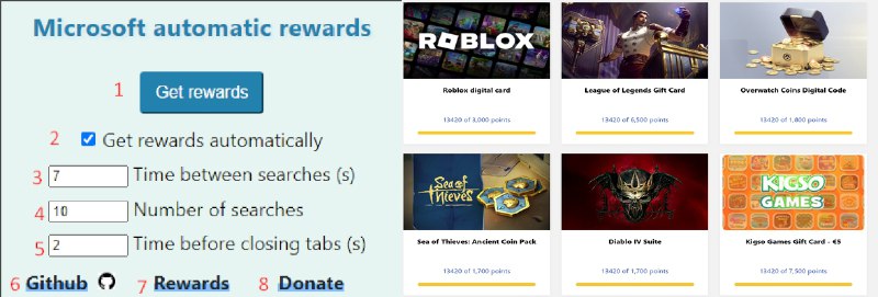#软件 #插件 #工具 #开源🪟 Microsoft Automatic Rewards - 自动化完成 Microsoft Rewards 搜索任务并赚取微软奖励积分▎软件平台：#Android▎插件平台：#Chrome #Firefox▎软件介绍：一个自动化完成 Microsoft Rewards 搜索任务工具，它可以自动打开多个随机 Bing 搜索标签页，在加载完成后自动关闭，模拟用户搜索行为，快速获取每日积分