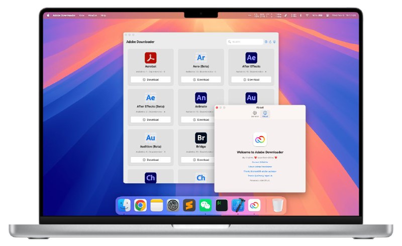 #软件 #工具 #开源🖥 Adobe Downloader - Adobe 系列产品一站式下载工具▎软件功能：Adobe 产品下载▎软件平台：#macOS▎软件介绍：一款开源 macOS 工具，用于下载并安装 Adobe 系列应用，此工具不涉及破解，所有应用均来自 Adobe 官方渠道