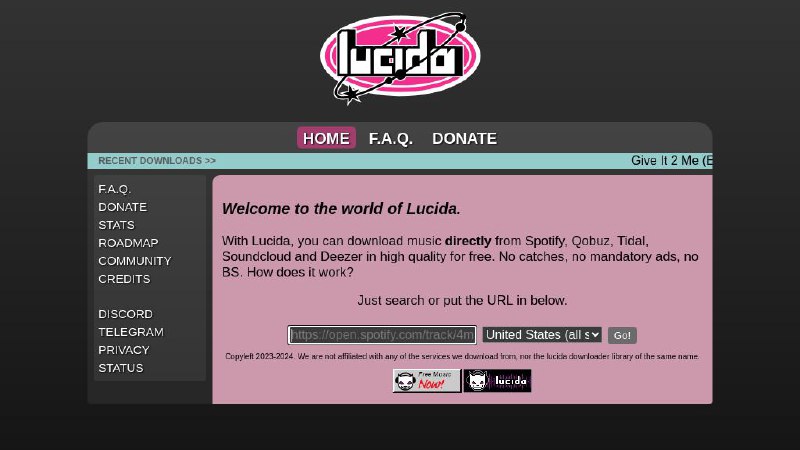 #网站 #音乐 #解析🎶 Lucida - 高质量流媒体音乐解析下载网站▎网站功能：音乐下载▎网站介绍：一个免费无广告音乐下载网站，支持从 Spotify、Qobuz、Tidal、Soundcloud 和 Deezer 下载高质量和无损歌曲