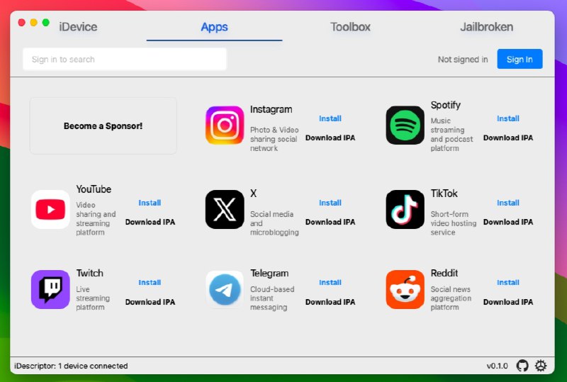 ⭐️ #软件 #工具 #开源😄 iDescriptor - 跨平台 iDevice 管理工具▎软件平台：#Windows #macOS #Linux▎软件介绍：一个 iOS 设备管理工具，可通过 USB 连接管理 iPhone 和 iPad，实现文件浏览、照片导入、App 安装、AirPlay 屏幕镜像、虚拟位置模拟，无需依赖 iTunes