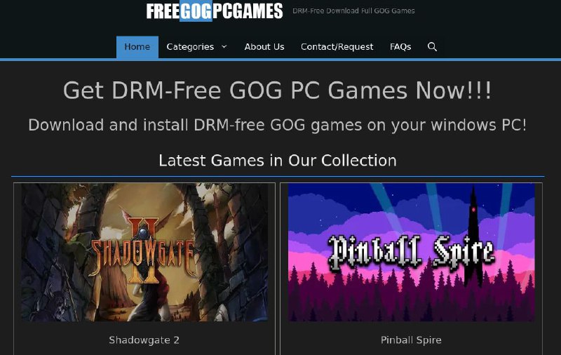 #网站 #游戏📥 Free GOG PC Games - 无 DRM 的 PC GOG 游戏下载站▎网站介绍: 一个 PC 游戏资源下载站，提供了丰富的 GOG 平台游戏，无需注册即可下载