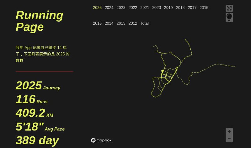 #GitHub #工具📈 running_page - 制作您自己的跑步主页▎项目介绍：一个开源项目，旨在帮助跑步爱好者创建个人化的跑步主页，展示跑步轨迹、配速、心率和累计里程等详细信息