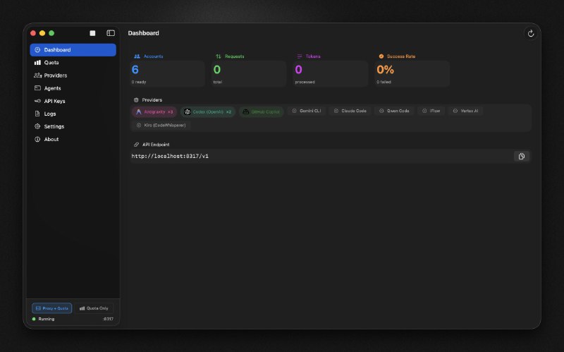 ⭐️ #软件 #工具 #AI🤖️ Quotio - AI 配额跟踪与代理统一管理工具▎软件平台：#macOS▎软件介绍：一款 macOS 菜单栏原生应用，用于统一管理和监控多个 AI 服务的账号配额，并为 AI 编码工具提供本地代理服务