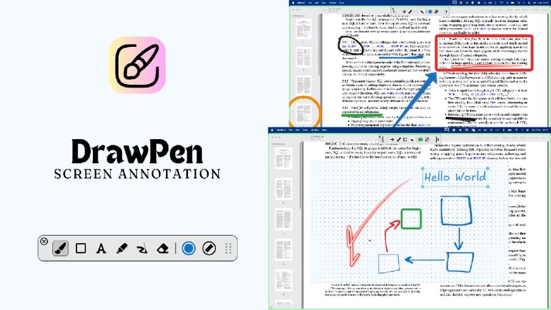 ⭐️ #软件 #工具 #开源🖌 Draw Pen - 简单的跨平台屏幕标注工具▎软件平台：#Windows #macOS #Linux▎软件介绍：一款屏幕标注工具，它允许用户在屏幕上自由绘制、圈选、高亮、添加文字或使用激光指示器，适合教学演示、会议讲解