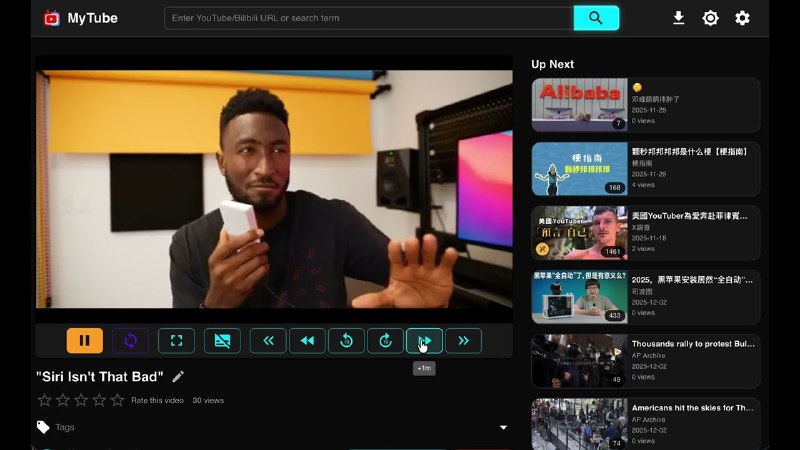 #GITHUB #解析⬇️ MyTube - YouTube/Bilibili/MissAV 视频下载工具和播放器▎项目介绍：一个多平台视频下载与管理工具，支持从 YouTube、Bilibili、MissAV、微博、小红书、X 等 yt-dlp 支持的网站下载视频，并集中保存在本地构建私人视频库