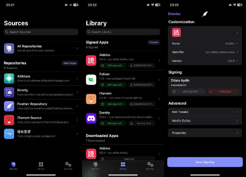 #软件 #工具 #开源🍏 Feather - 免费 iOS 应用管理和安装工具▎软件平台：#iOS▎软件介绍：一款 iOS 应用管理和安装工具，允许用户在无电脑情况下，使用 Apple 开发者账户的证书直接在设备上签名并安装应用