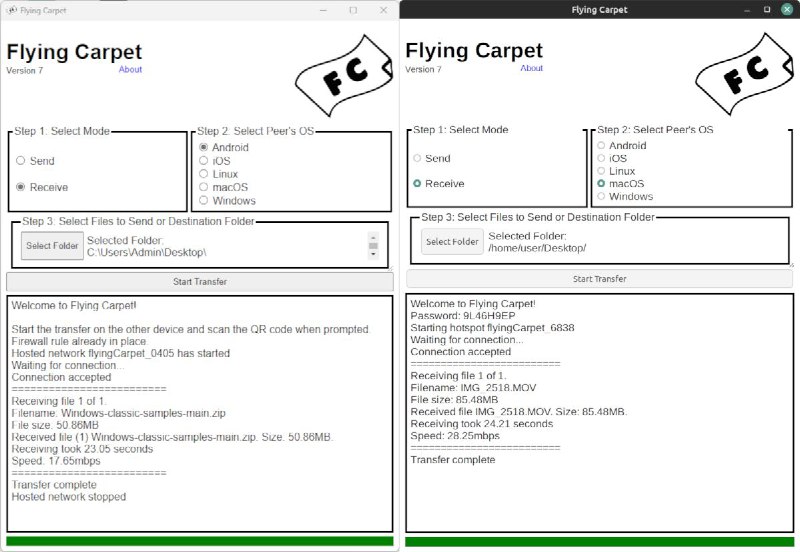 #软件 #传输 #开源✈️ FlyingCarpet - 跨平台文件传输工具▎软件平台：#Windows #macOS #Linux #Android #iOS▎软件介绍：一款开源文件传输工具，支持在 Android、iOS、Linux、macOS 和 Windows 系统之间通过 Wi-Fi 点对点传输文件