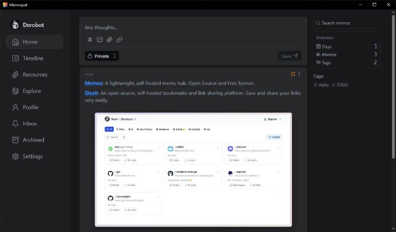#软件 #笔记 #开源 #第三方📝 Memospot - 开源 Memos 独立桌面版本▎软件功能：Memos 桌面版本▎软件平台：#Windows #macOS #Linux▎软件介绍：一个 Memos 独立桌面版本，Memos 是一个轻量级隐私优先笔记应用