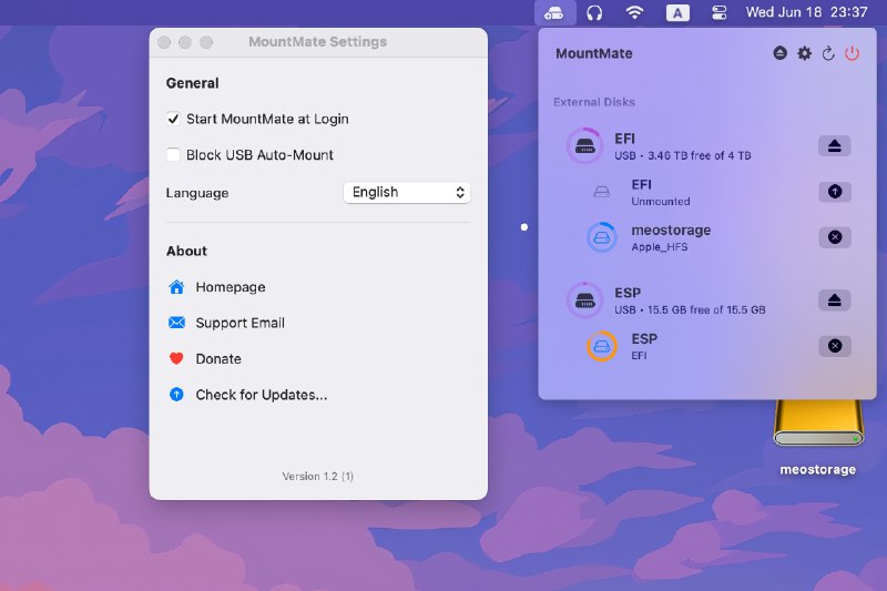 ⭐️ #软件 #工具 #开源⚙ MountMate - 轻量级 macOS 菜单栏工具▎软件平台：#macOS▎软件介绍：一款专为 macOS 设计的轻量级菜单栏工具，主要用于简化外部硬盘和存储设备的挂载与卸载操作，让使用更加便捷高效