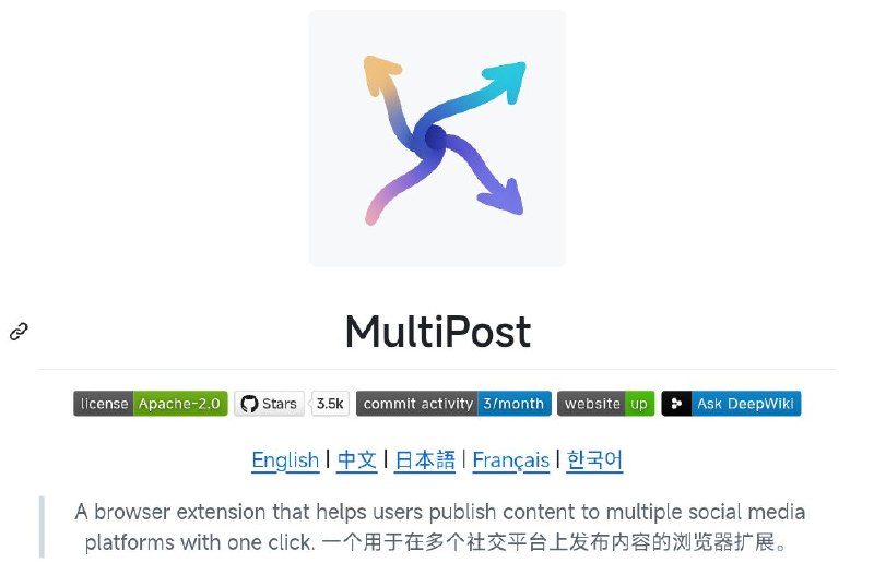 MultiPost#创作者 #开源 #多平台 #发布 #工具 #浏览器扩展 #扩展 #插件 #github #douyin #bilibili #抖音 #哔哩哔哩 #tools一键发布内容（文本、图片、视频等）到多个平台