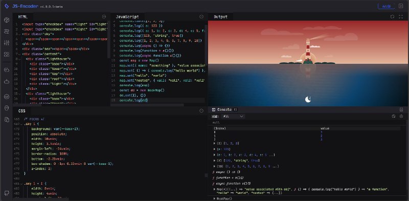 #GitHub #工具 #编程⌨️ JS-Encoder - 开源快速的前端在线编辑器▎项目功能：代码编辑器▎项目介绍：一个使用 Vue3 和 Codemirror6 构建的在线编辑器，致力成为一个方便、快速的在线 Web 实例开发、调试工具
