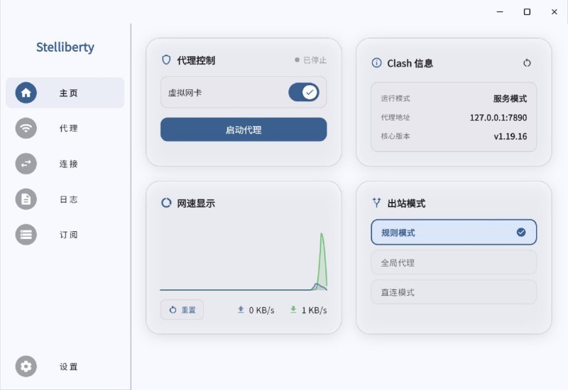 ⭐️ #软件 #代理 #开源😸 Stelliberty - 现代化 Clash 代理客户端▎软件平台：#Windows▎软件介绍：一款基于 Clash Mihomo 的现代桌面代理客户端，采用自定义 MD3M 视觉体系，带有毛玻璃和动态色彩效果，为用户提供高速、稳定、易用的网络代理管理体验