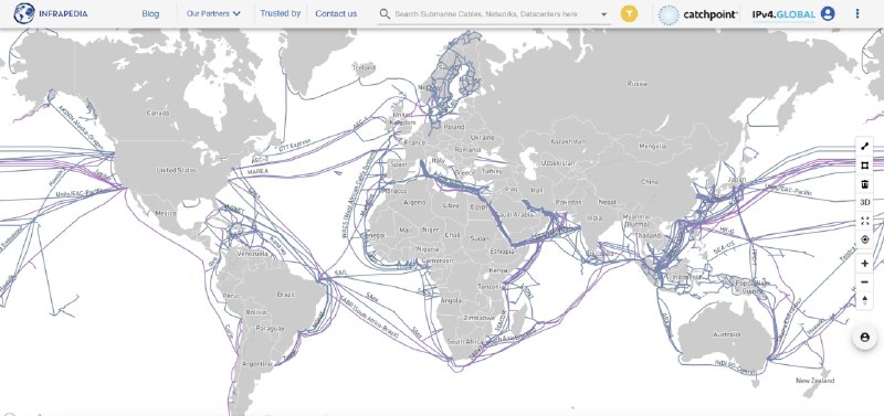 ▎infrapedia#website #infrapedia世界所有国际海底光缆的互动地图需要登录！如需要隐私查看可以选择搜索infrapedia网站地址：